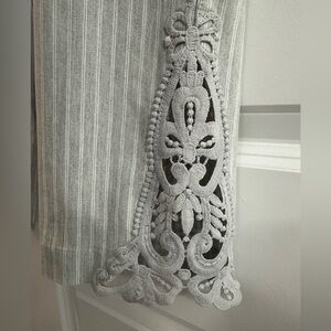 Light Gray Pinstriped Dress Pants with Ankle Detail